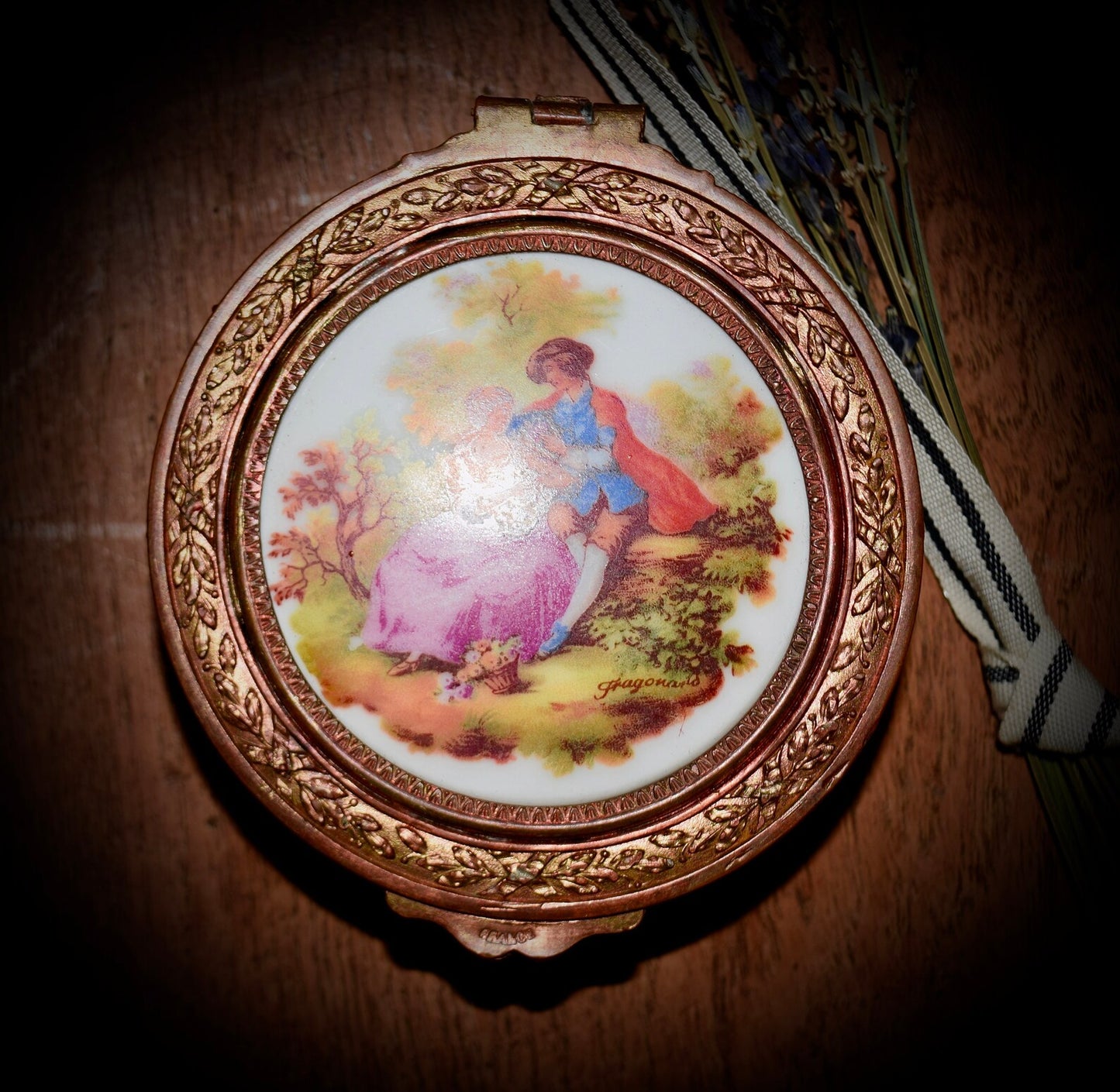 Antique French Jewelry Box with Hand Painted Scenery on Porcelain