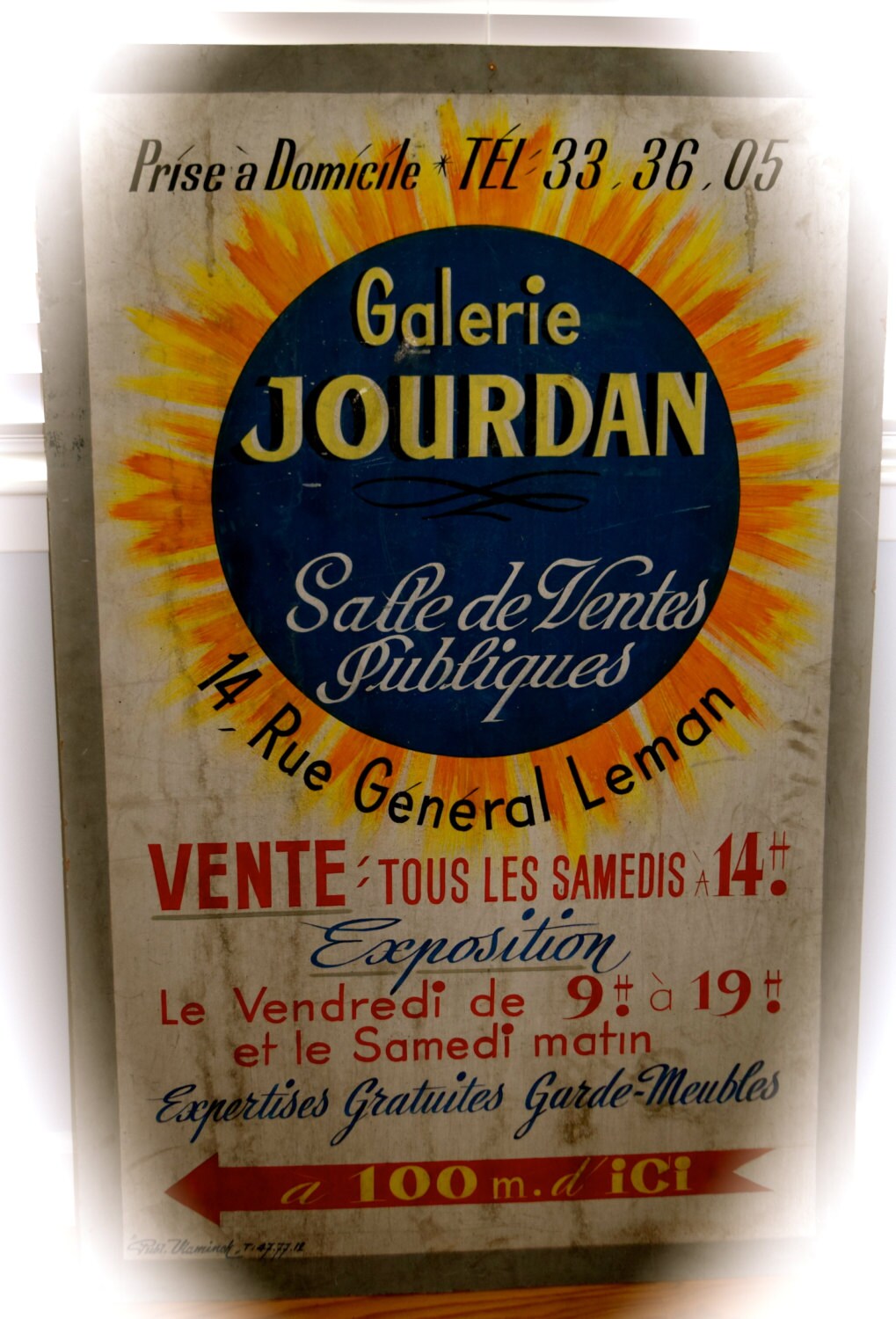 Vintage French Hand Painted Poster Sign            Sku: C264