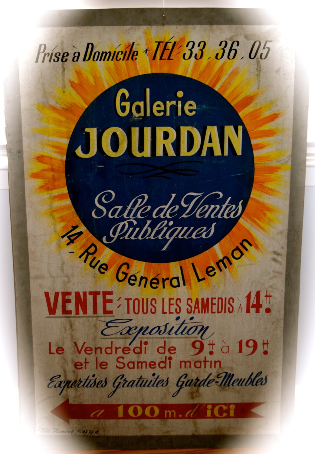 Vintage French Hand Painted Poster Sign            Sku: C264