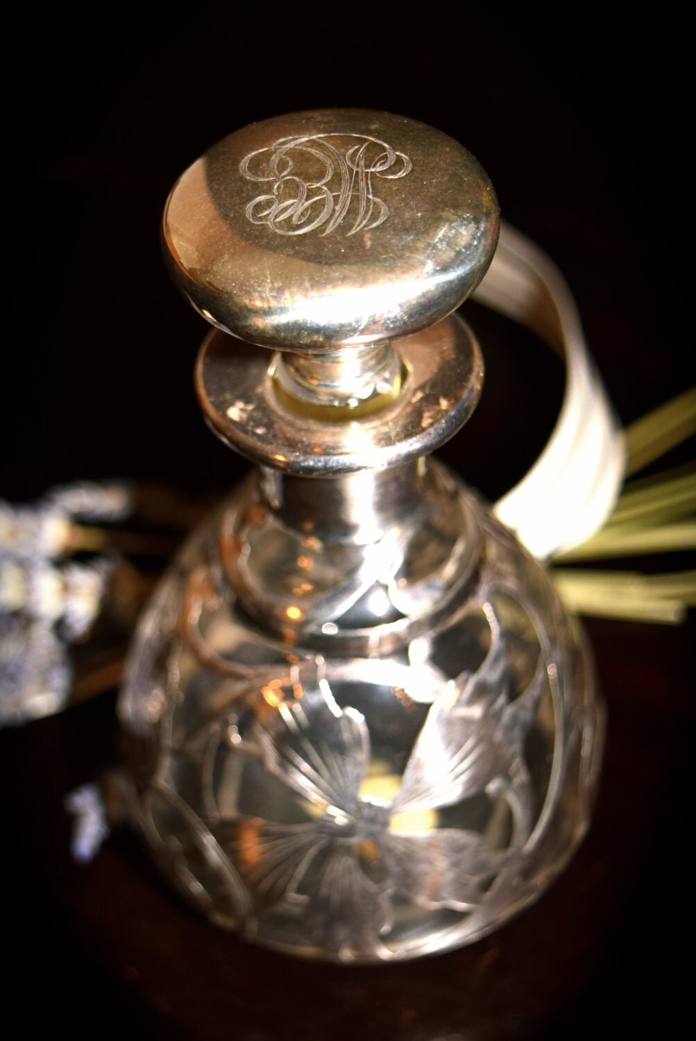 Antique English Crystal and Sterling Silver Perfume Bottle  c.1800's    Sku: C243