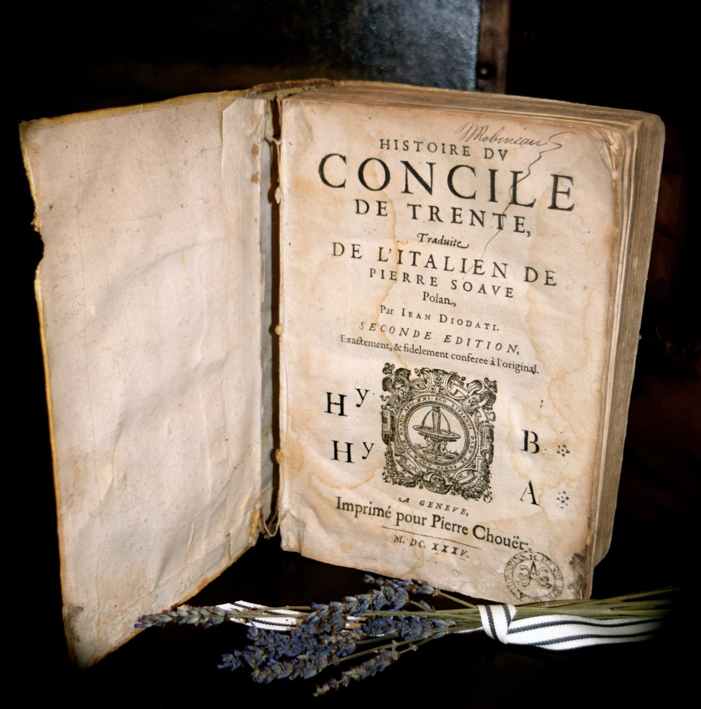 French Book  Antique French book entitled "Histoire DV Concile de Trente" Dated c.1635    Sku: BK005