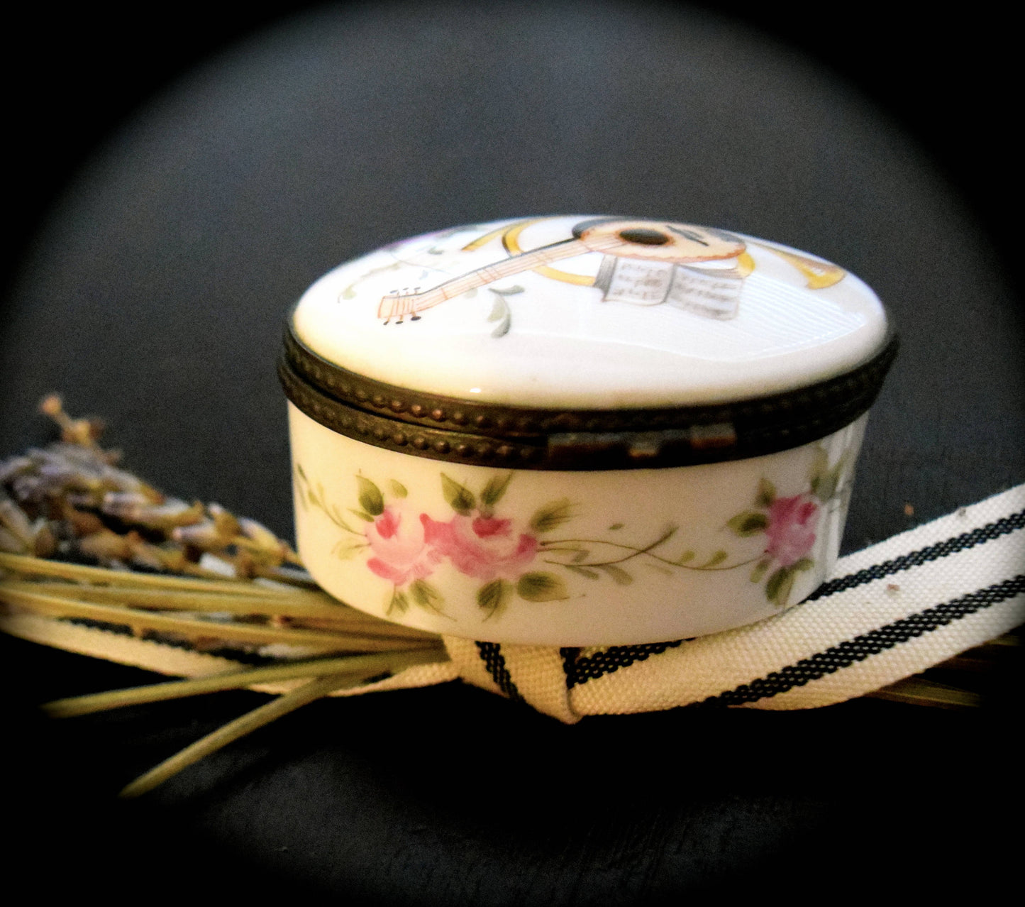 Vintage French Limoges Box with Guitar and Horn      Sku: L267