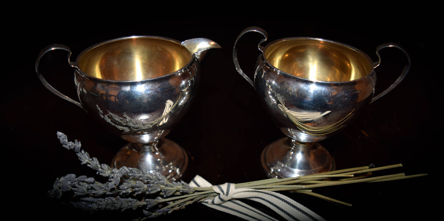 Antique Sterling Silver Creamer and Sugar        Sku: C333