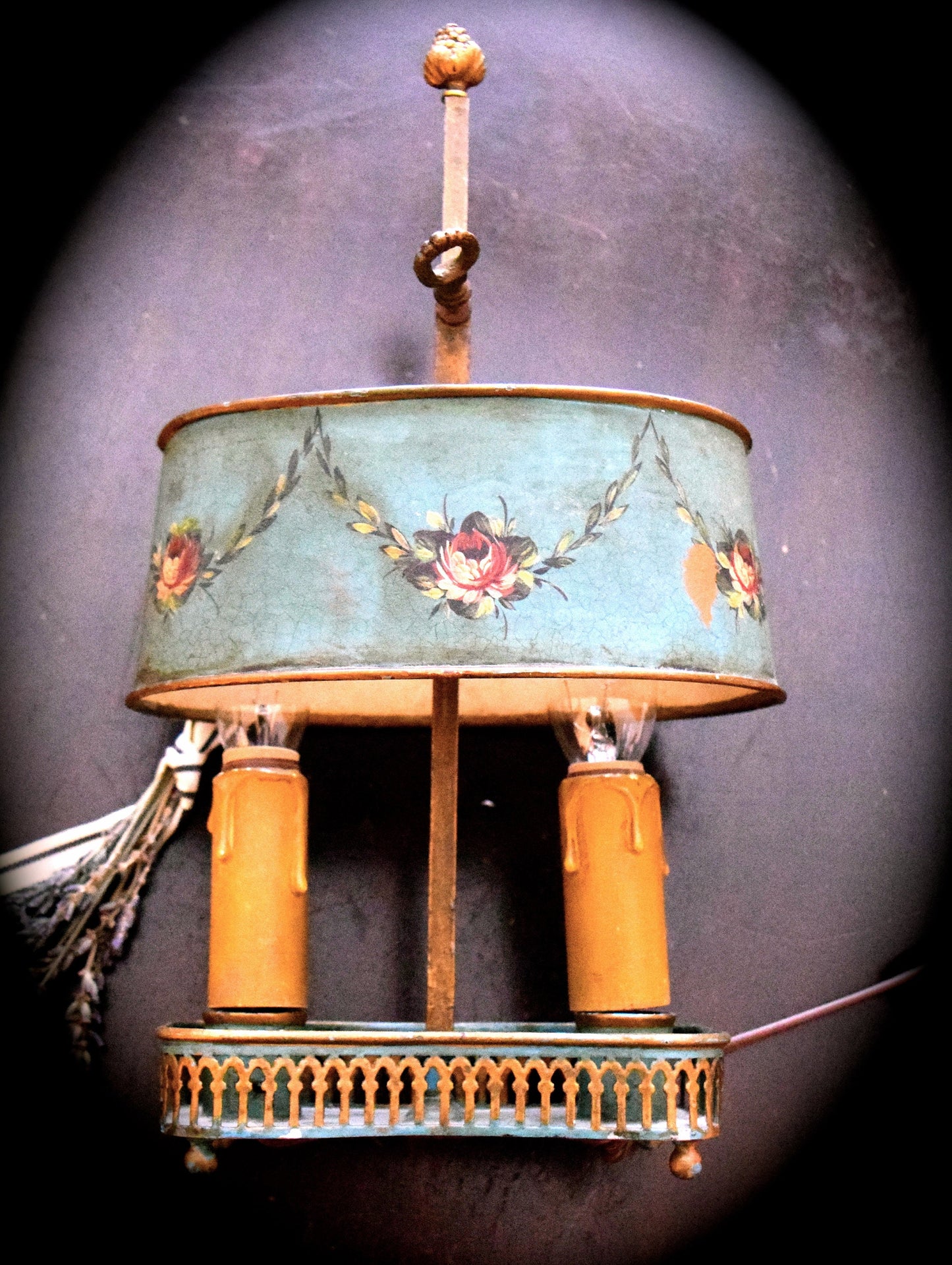 Antique French Diminutive Tole Shade Lamp    Sku: C344