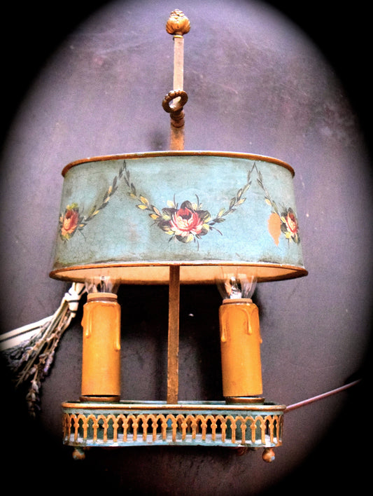 Antique French Diminutive Tole Shade Lamp    Sku: C344