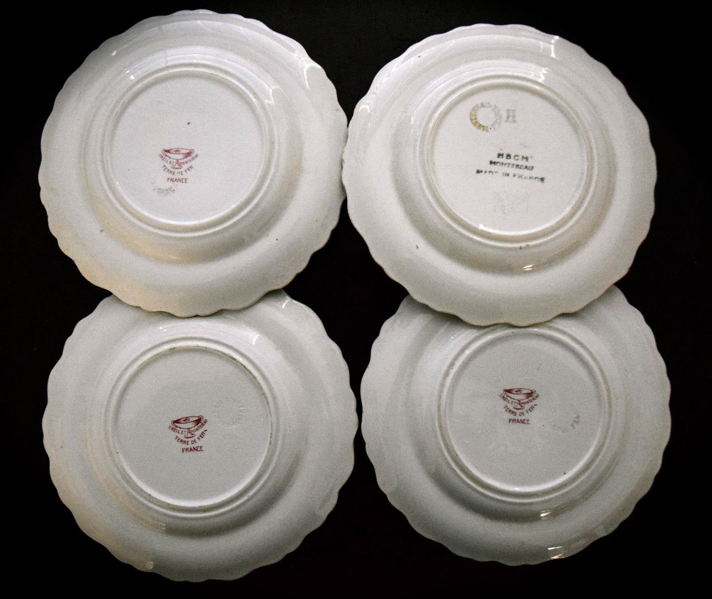 Set of 4 French Antique Creil et Montereau Terre De Fer Plates     Sku: C350