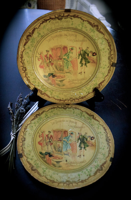 A Set of 2 Mexican  Antique Tole Painted French Advertising Plaques      Sku: C355