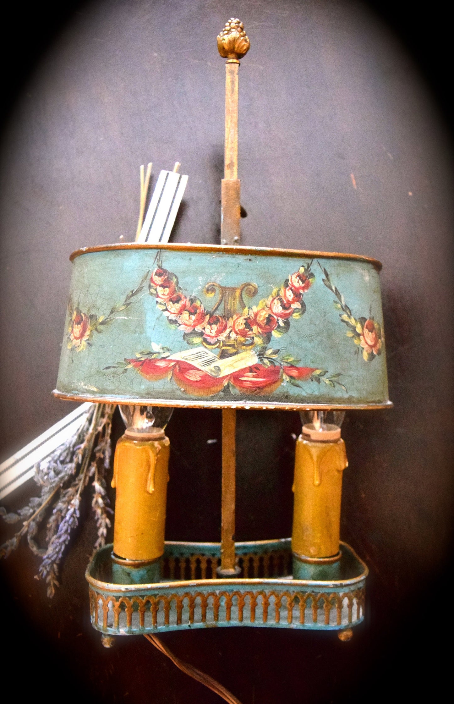 Antique French Diminutive Tole Shade Lamp    Sku: C344