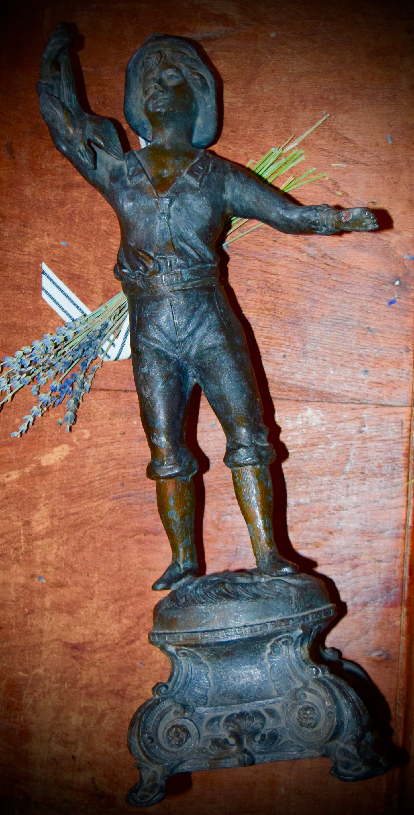 Antique Spelter Statue of Boy with Pheasant c.1800's       Sku: C413