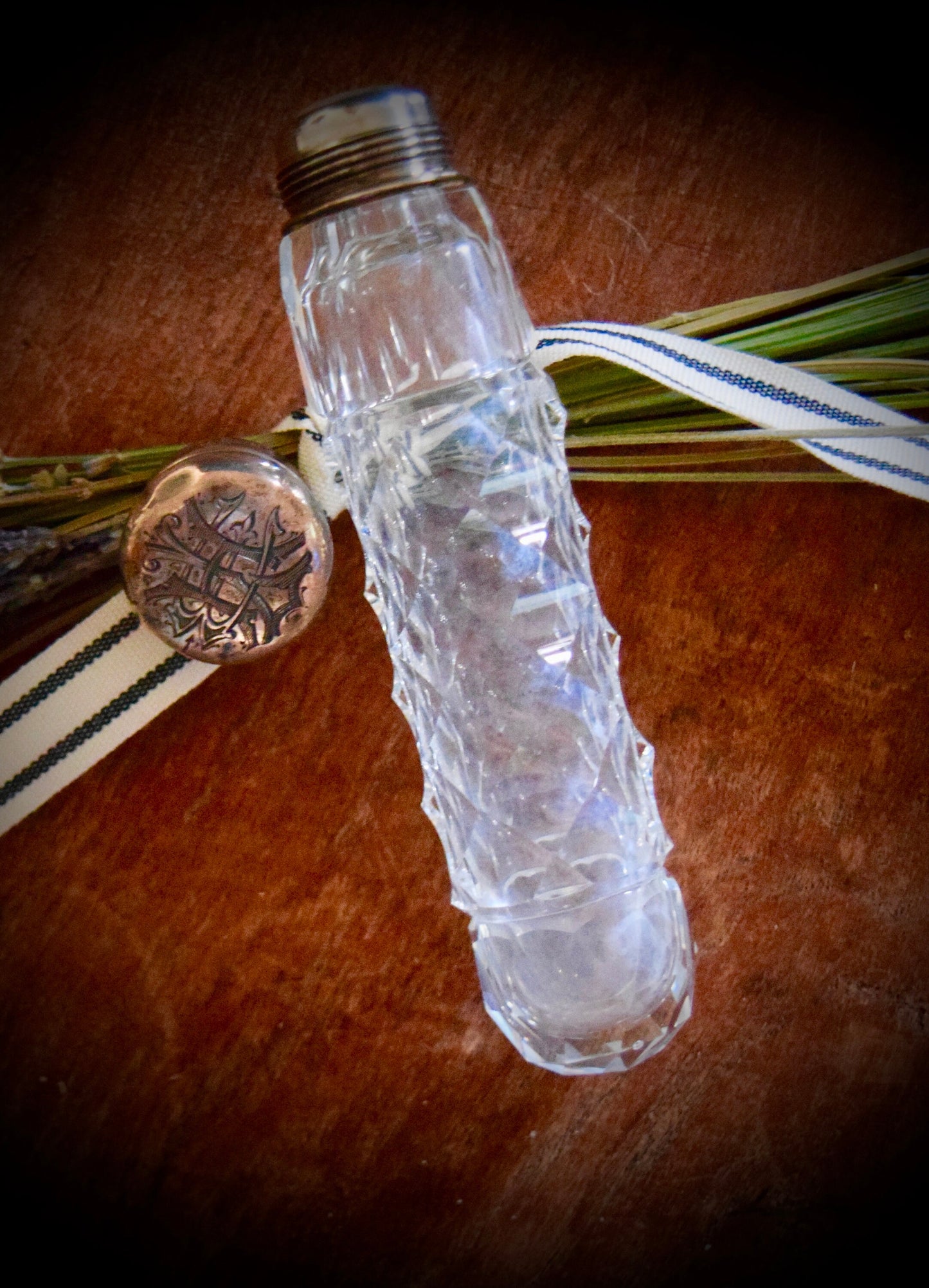 Beautiful Antique Crystal Gorham Bottle with Sterling Top.      Sku: C422