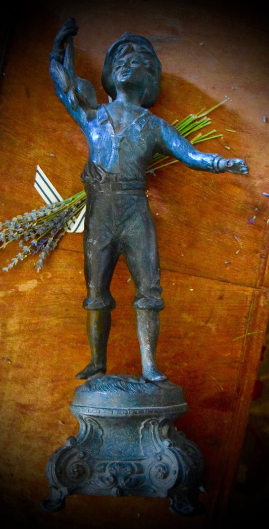 Antique Spelter Statue of Boy with Pheasant c.1800's       Sku: C413