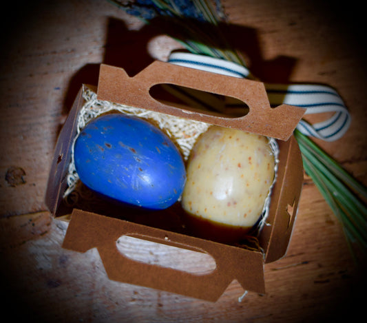 Box of Two French Hard Milled Soap Eggs- Savons Oeufs.               Sku:BB001