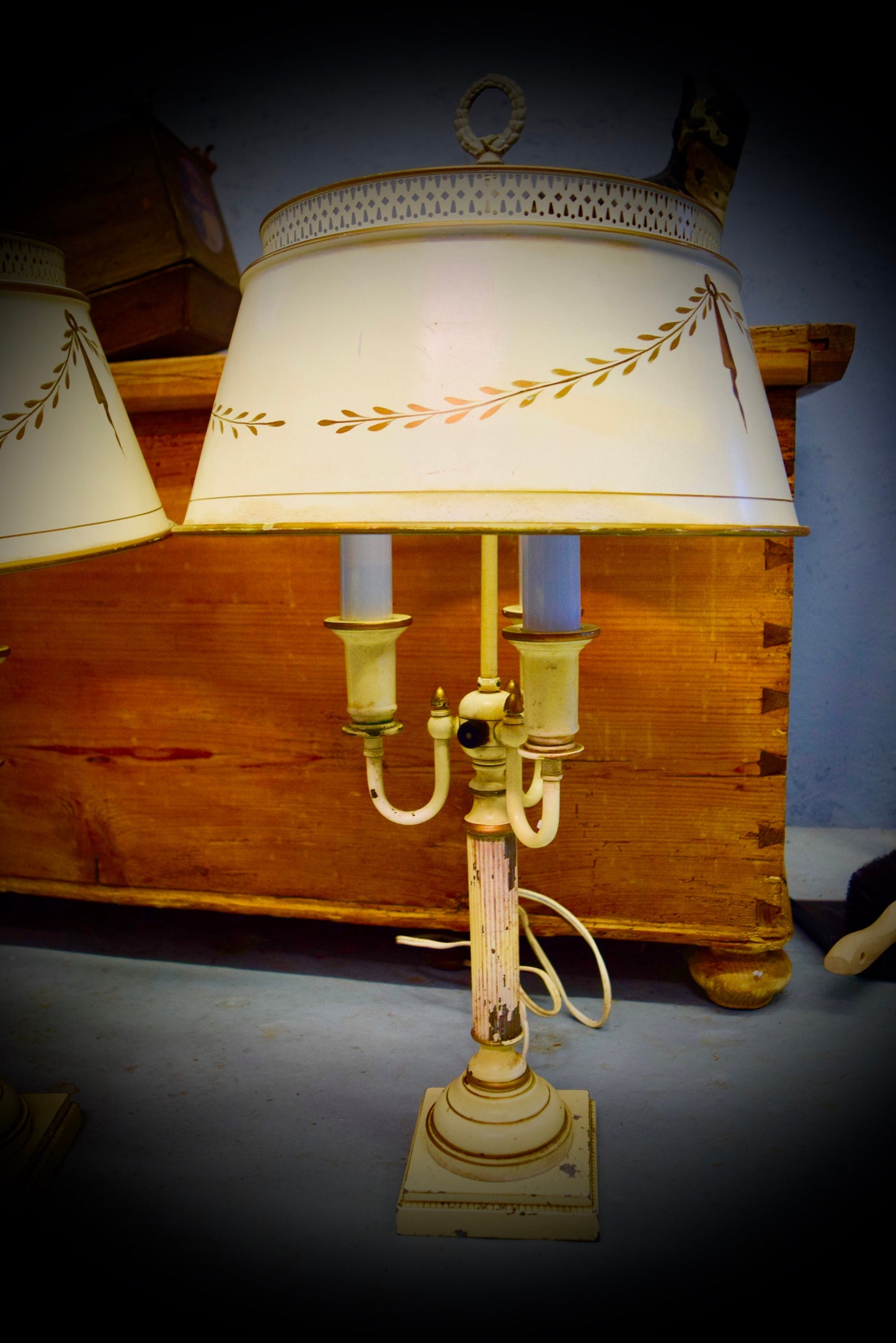 Vintage Pair of French Bouillotte Tole  Table Lamps                       Sku: C442