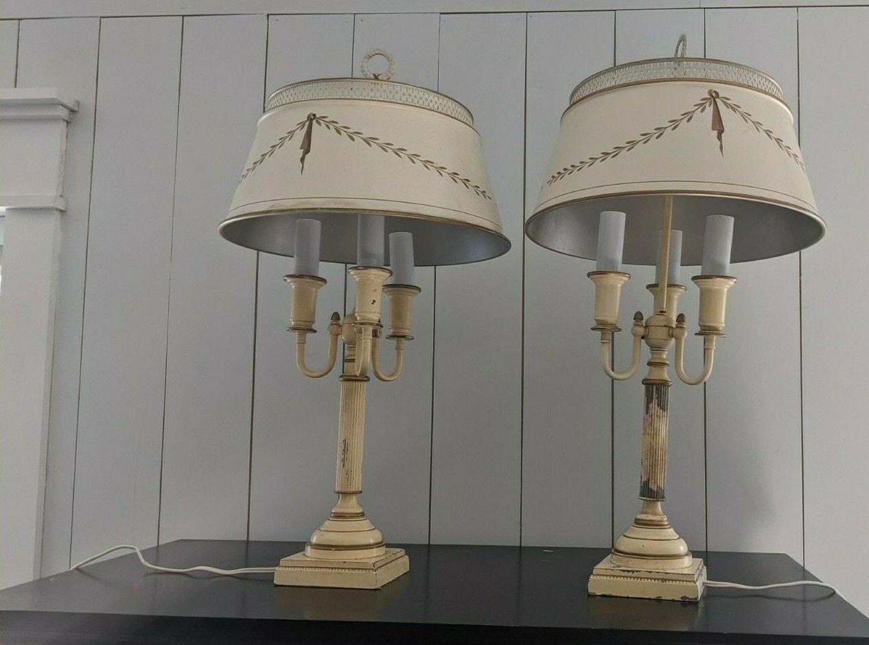 Vintage Pair of French Bouillotte Tole  Table Lamps                       Sku: C442