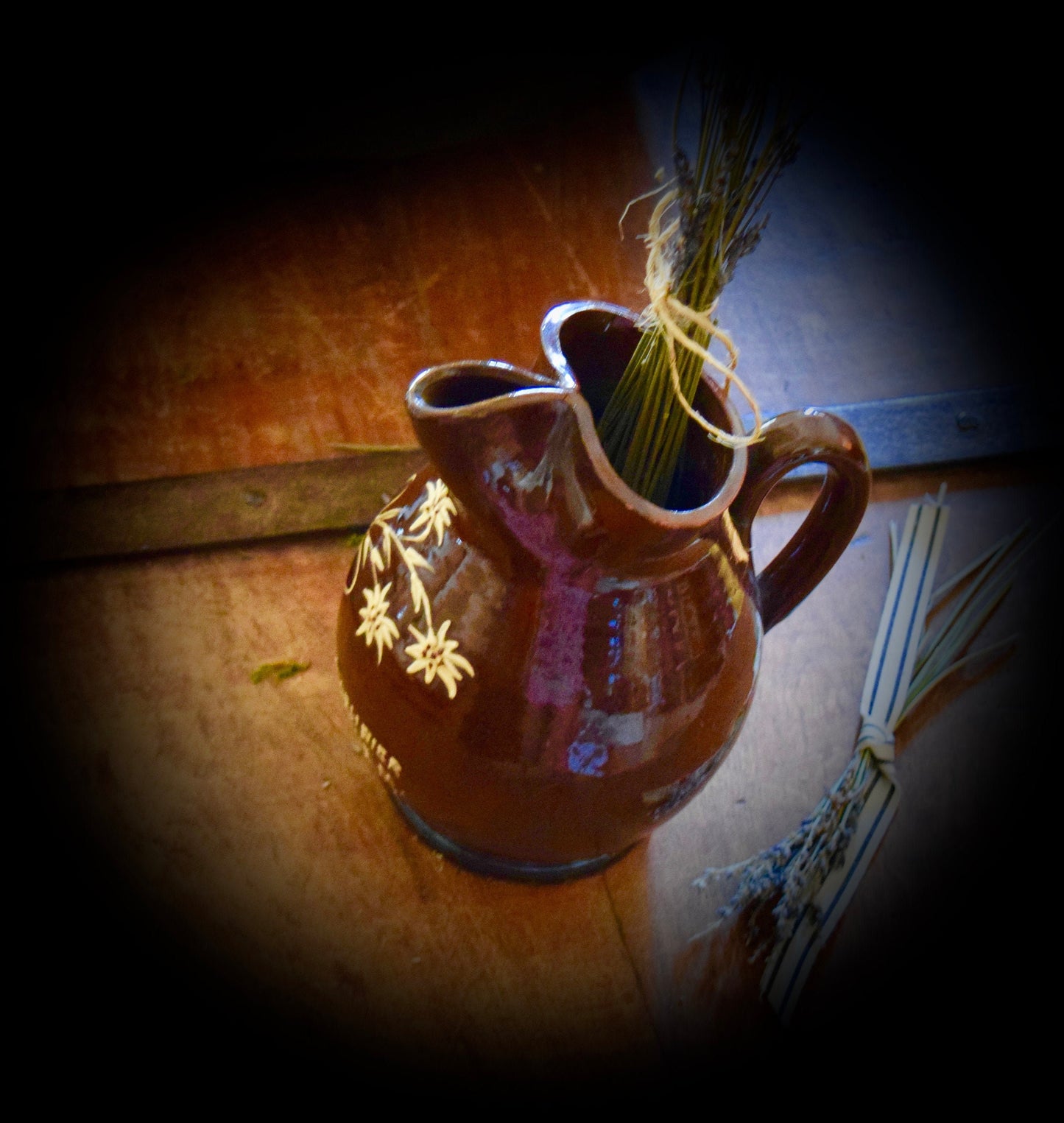 French Clay Pitcher "Le Galibier" with Edelweiss                                  Sku: C459