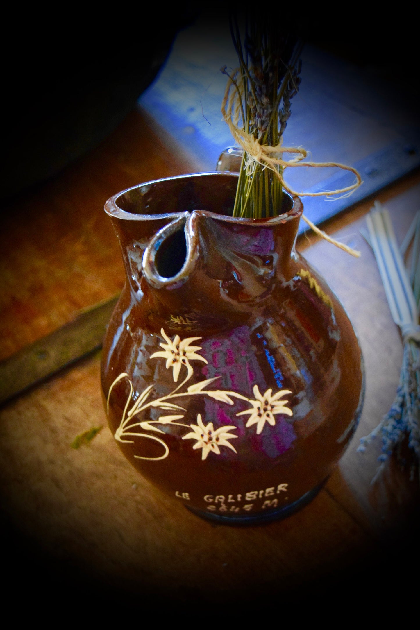 French Clay Pitcher "Le Galibier" with Edelweiss                                  Sku: C459