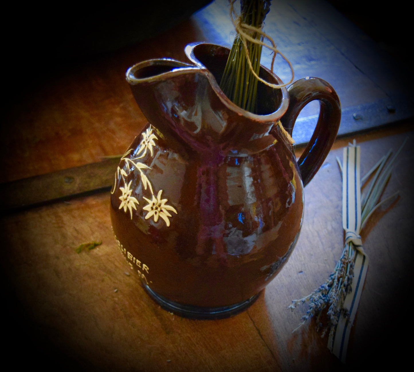 French Clay Pitcher "Le Galibier" with Edelweiss                                  Sku: C459