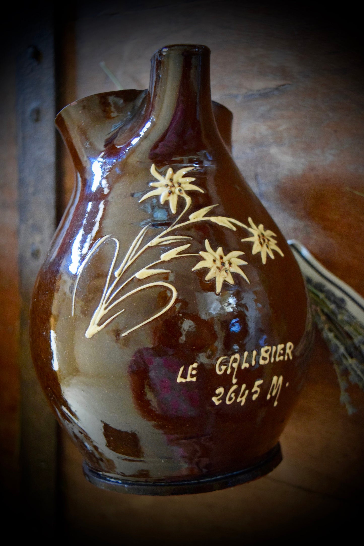 French Clay Pitcher "Le Galibier" with Edelweiss                                  Sku: C459