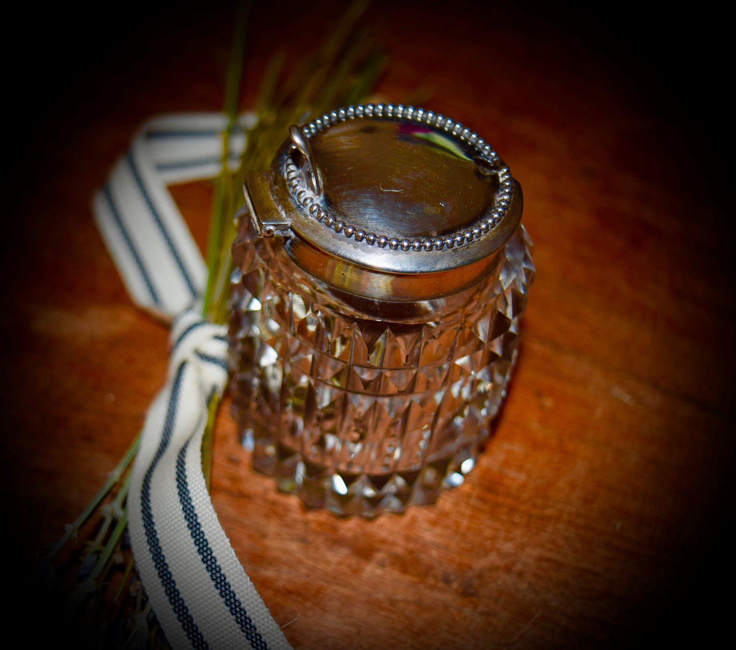 Antique Cut Glass & Sterling Mustard Pot                Sku: C472