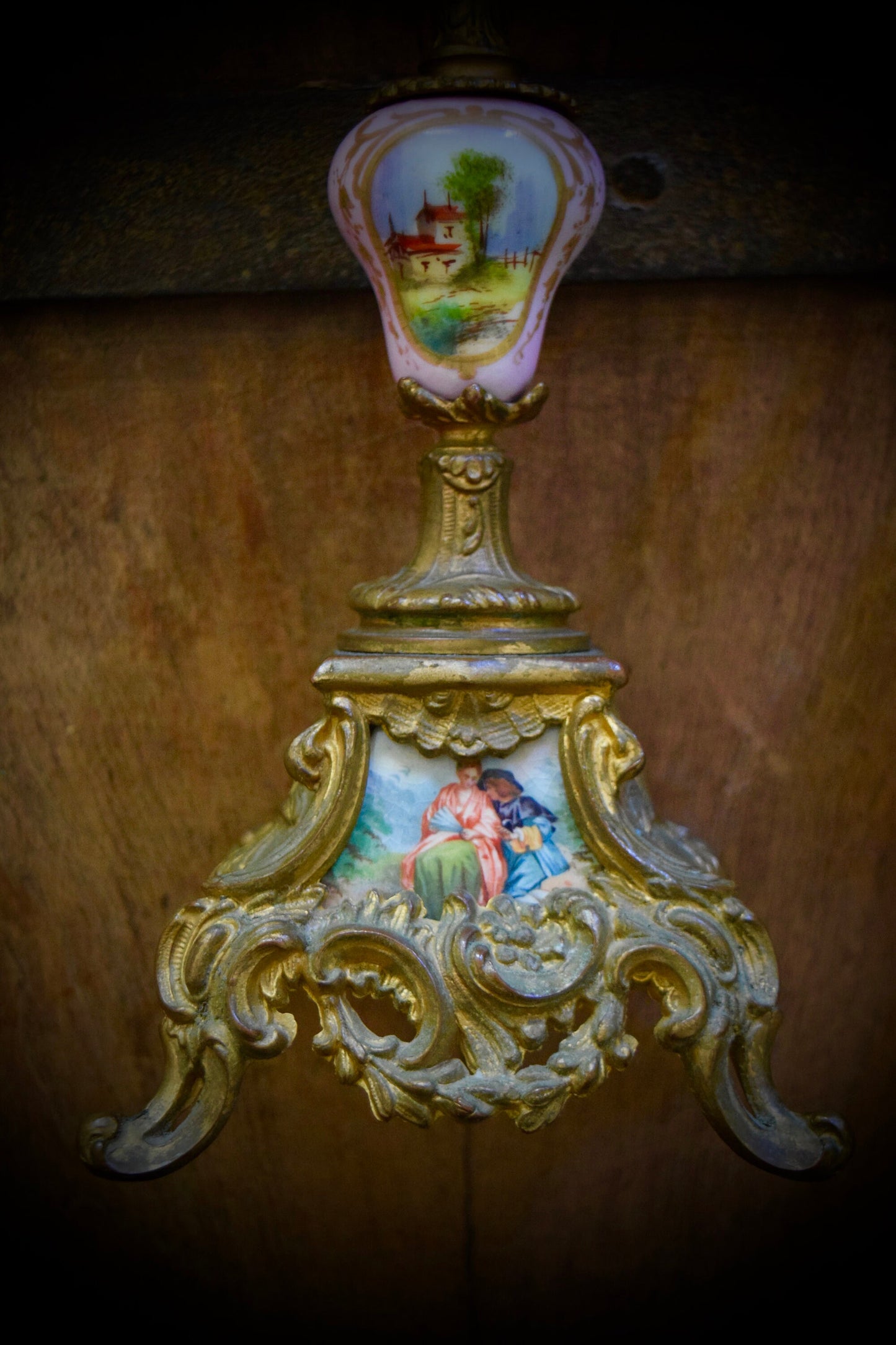 A Pair of French Antique Candle Sticks with Hand Painted Sevres Porcelain.         Sku: C500