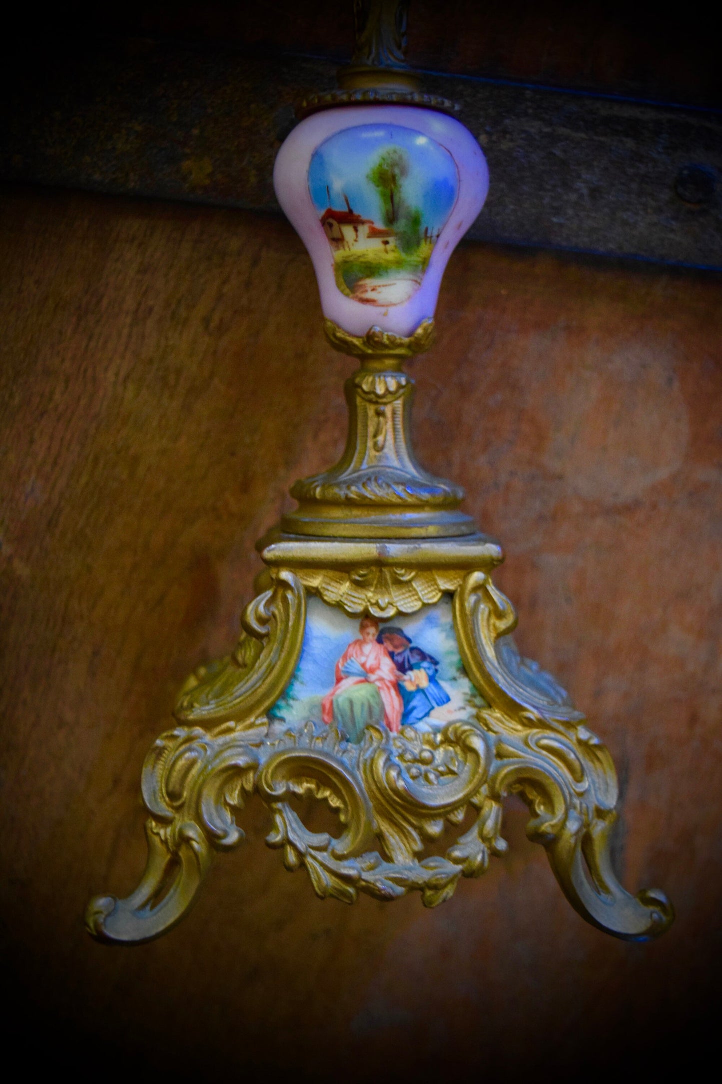 A Pair of French Antique Candle Sticks with Hand Painted Sevres Porcelain.         Sku: C500