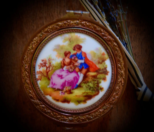 Antique French Jewelry Box with Hand Painted Scenery on Porcelain.          Sku: J156