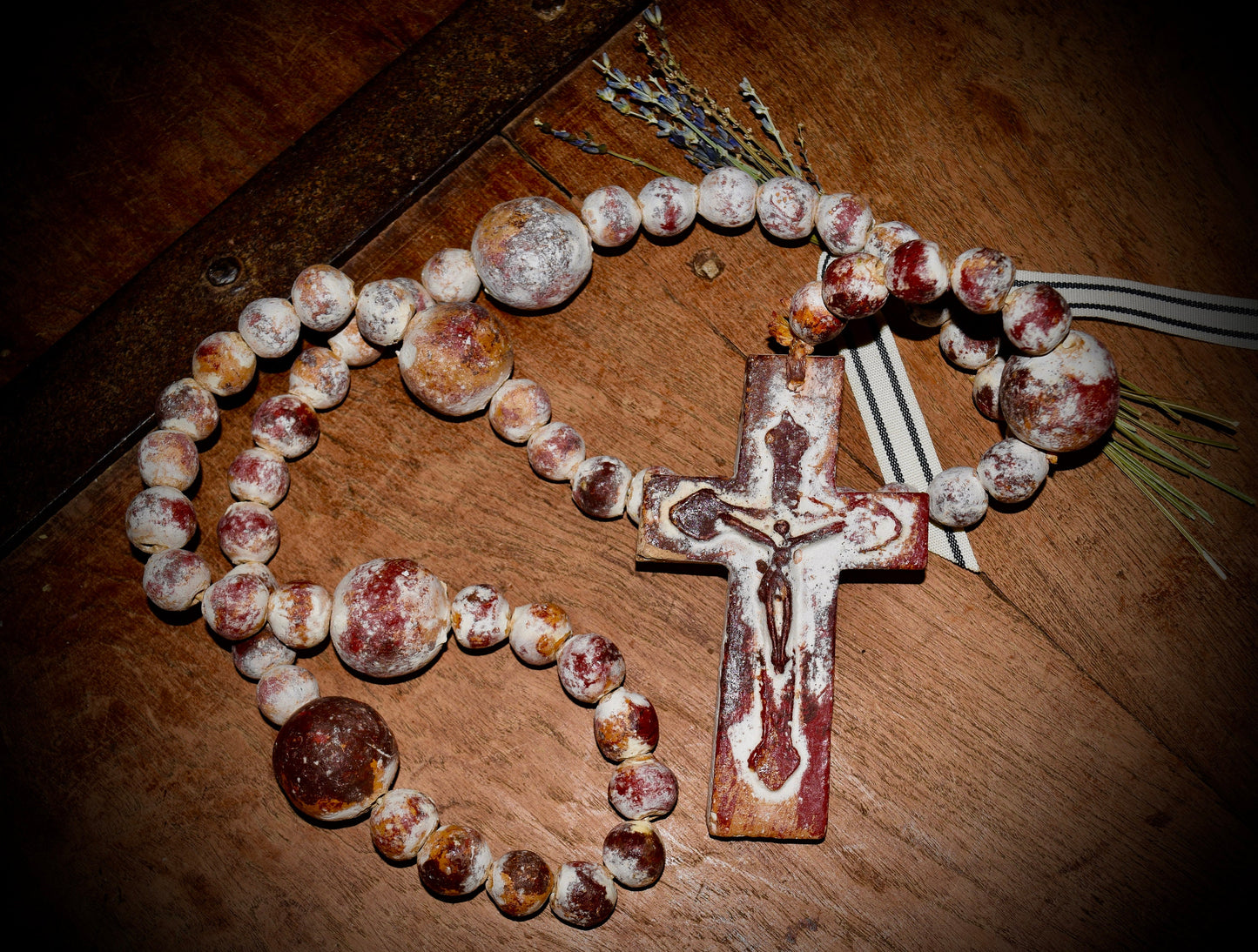 Vintage Clay Beaded Rosary with Cross                      Sku: R007