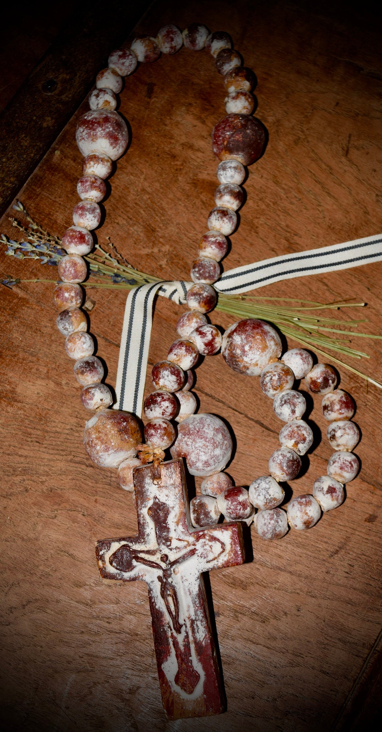 Vintage Clay Beaded Rosary with Cross                      Sku: R007