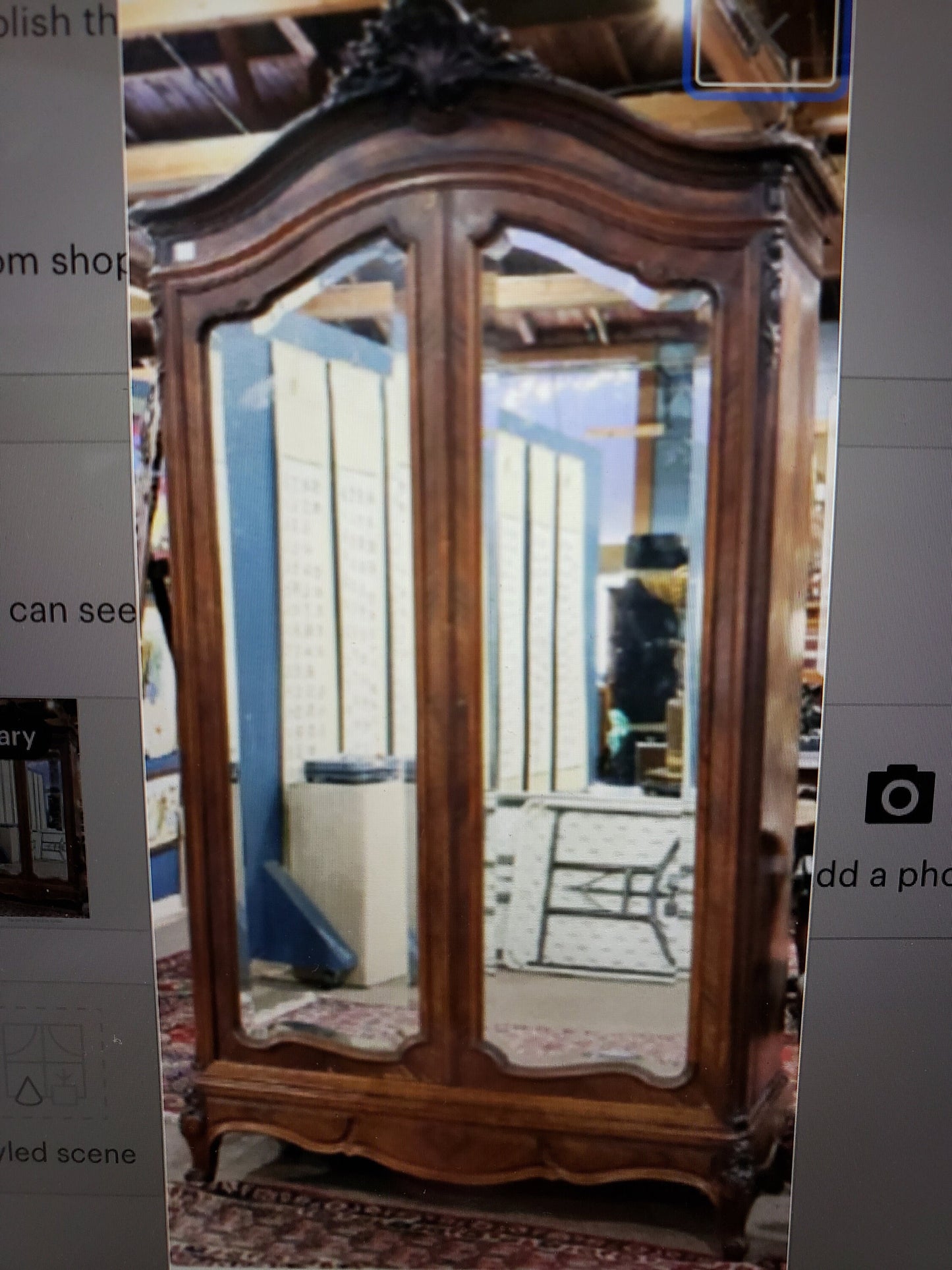 French Antique 1800's Armoire with Original Beveled Mirror            Sku: C516