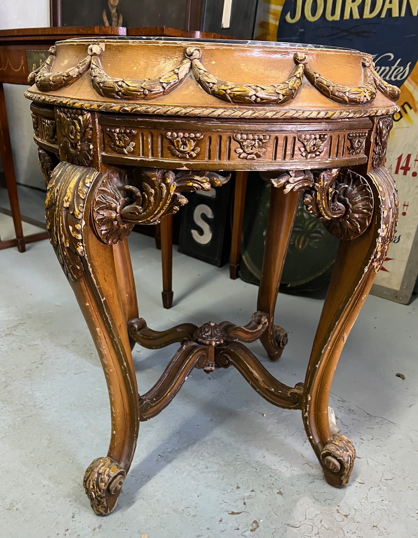 French Antique End Table with Original Marble Top  c.1800's                           Sku: F002