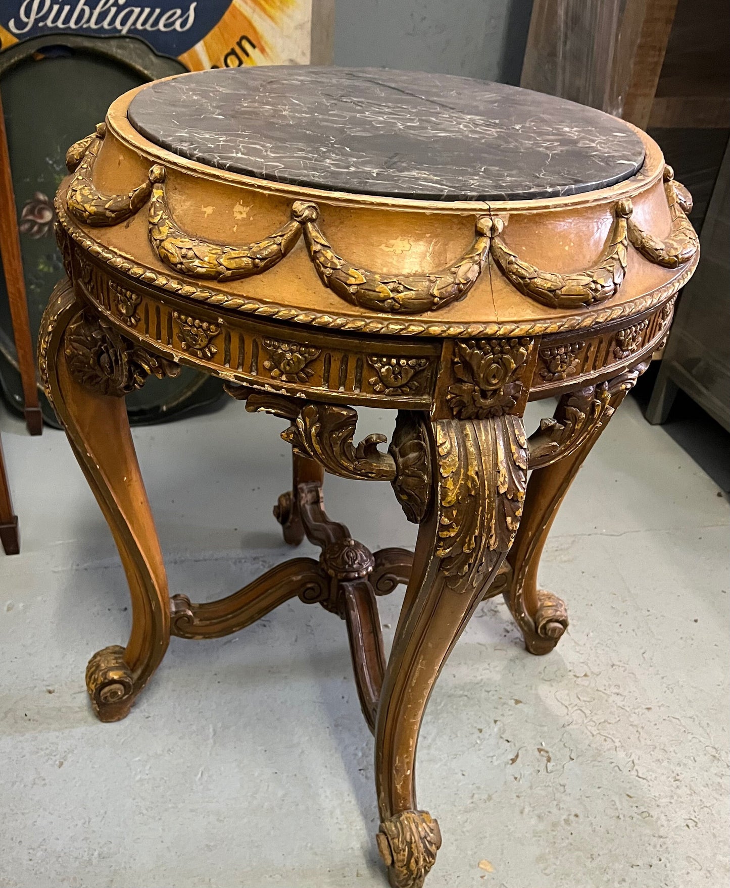 French Antique End Table with Original Marble Top  c.1800's                           Sku: F002