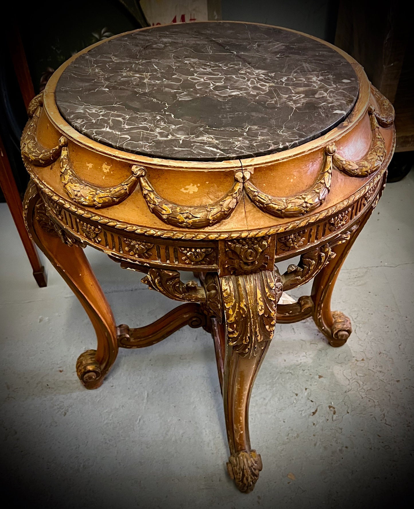 French Antique End Table with Original Marble Top  c.1800's                           Sku: F002