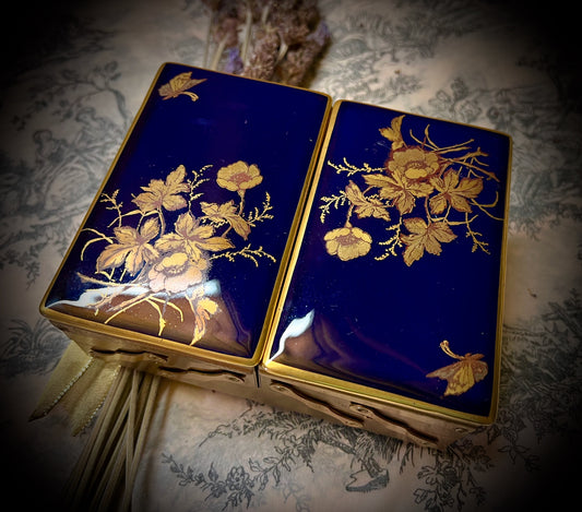 Vintage Folding Jewelry Box With Porcelain Top                        Sku: C003