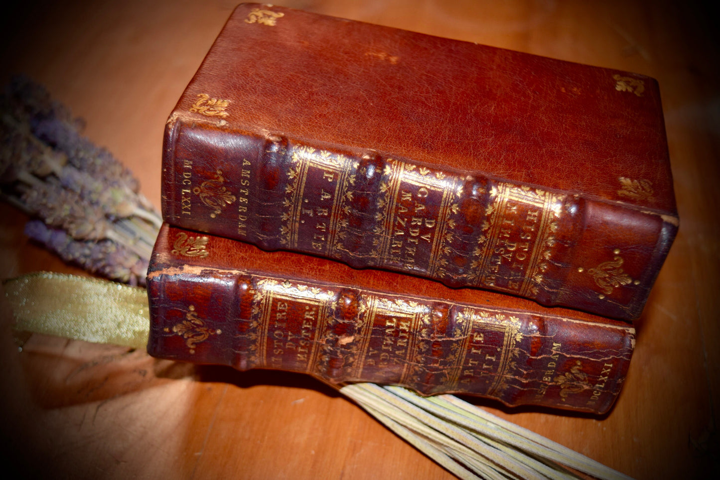 A Pair of French Antique Books  "Histoire Du Ministère Du Cardinal" c. 1671  Volume 1 and 3.   SkU: B007