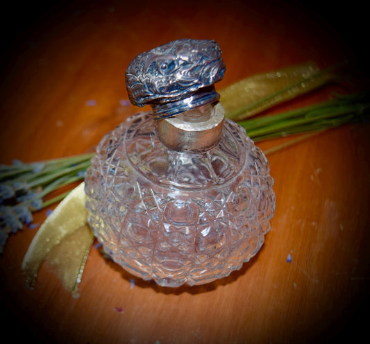 Antique English Crystal Cut and Sterling Perfume Jar    c.1890's.          Sku: C522