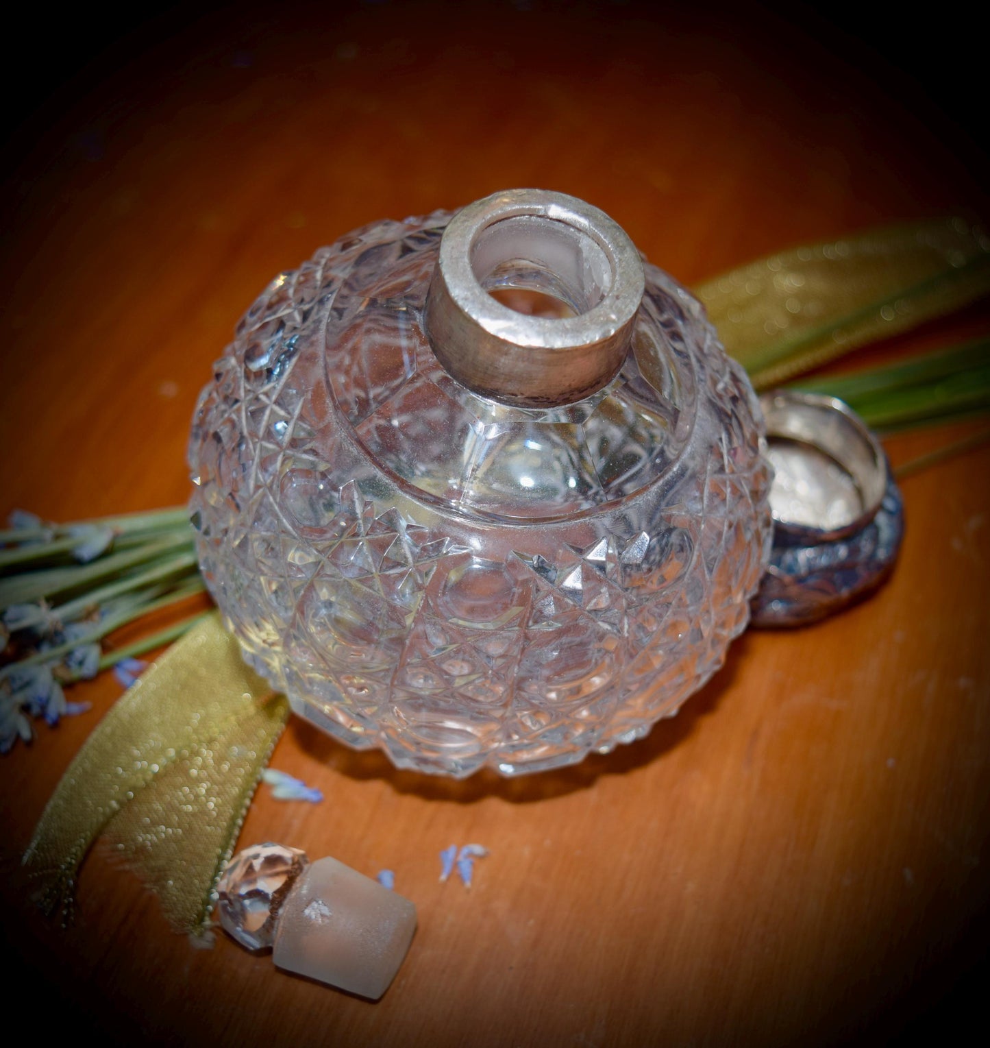 Antique English Crystal Cut and Sterling Perfume Jar    c.1890's.          Sku: C522