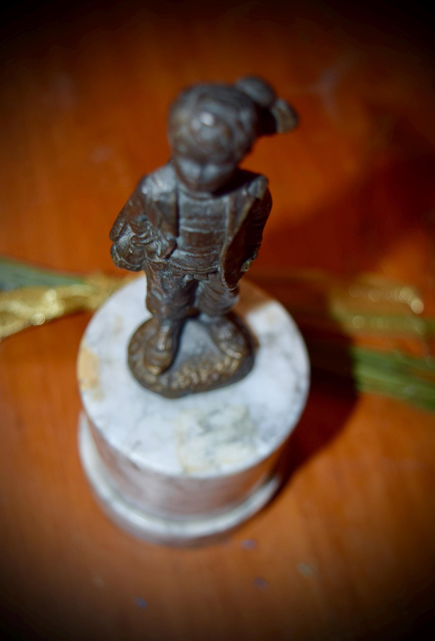 French Antique Statue of Boy and His Golf Clubs on Marble           Sku: C245