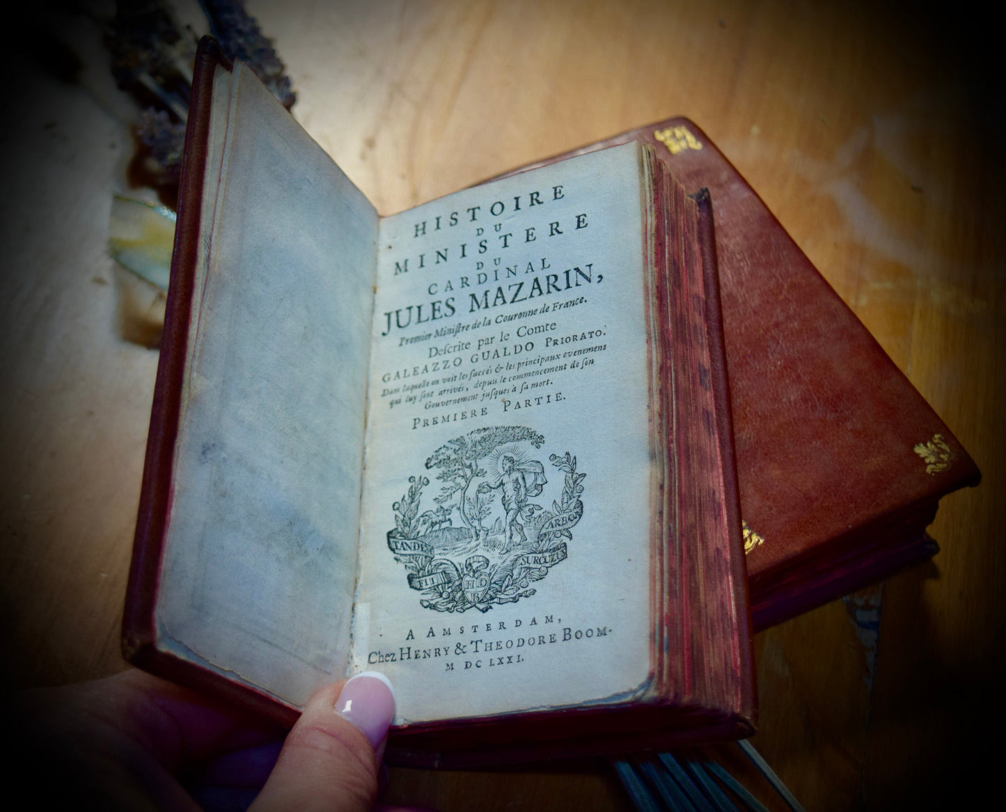 A Pair of French Antique Books  "Histoire Du Ministère Du Cardinal" c. 1671  Volume 1 and 3.   SkU: B007