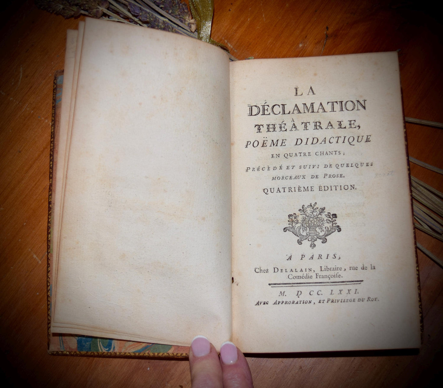 Antique Rare French Book "La Déclamation Théatrale"  c.1771.      Sku: B015