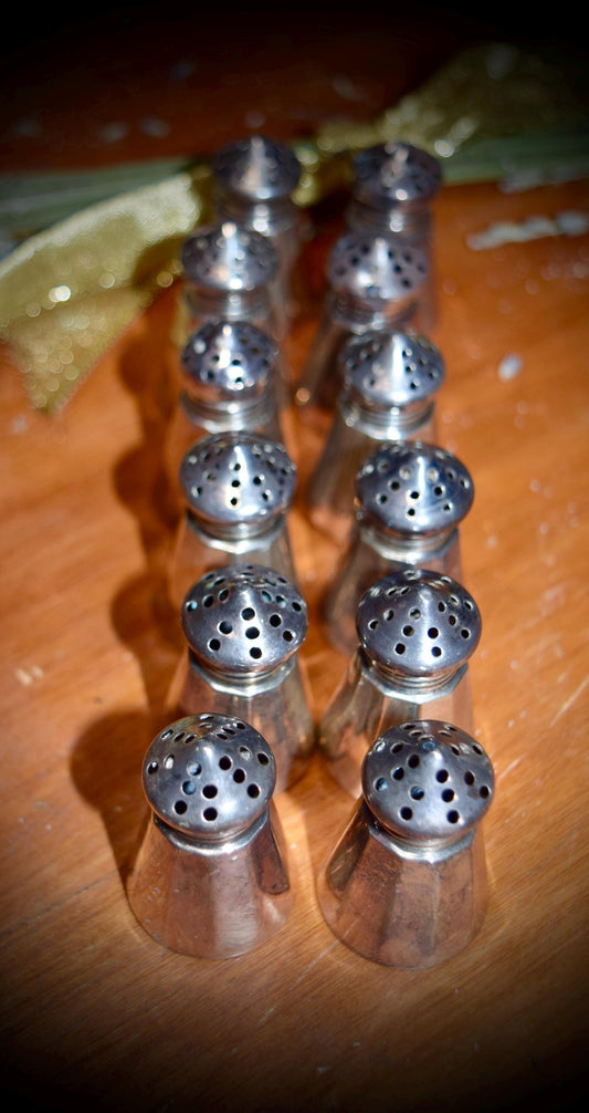 A Set of 12 Mini Sterling Silver Salt & Peppers     c.1800's           Sku: C231