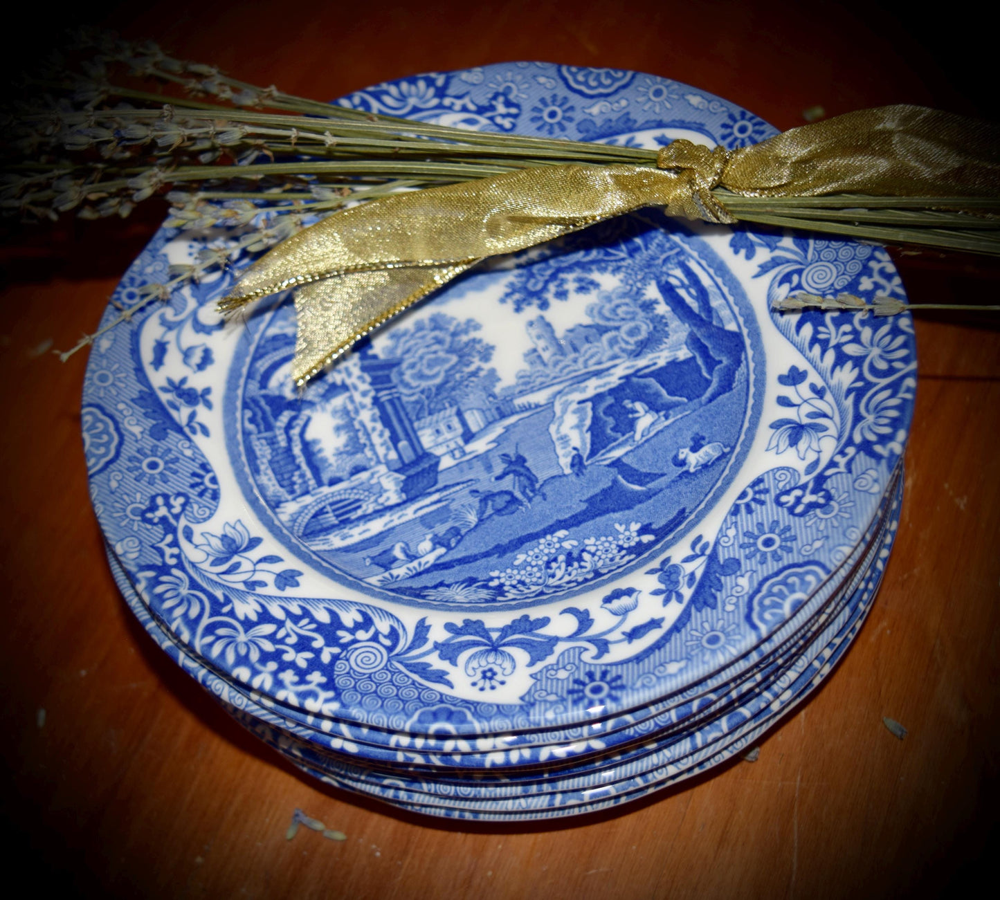 SPODE Italian Design Blue and White Set of 8 Cookie/Bread Plates.    Sku: C238