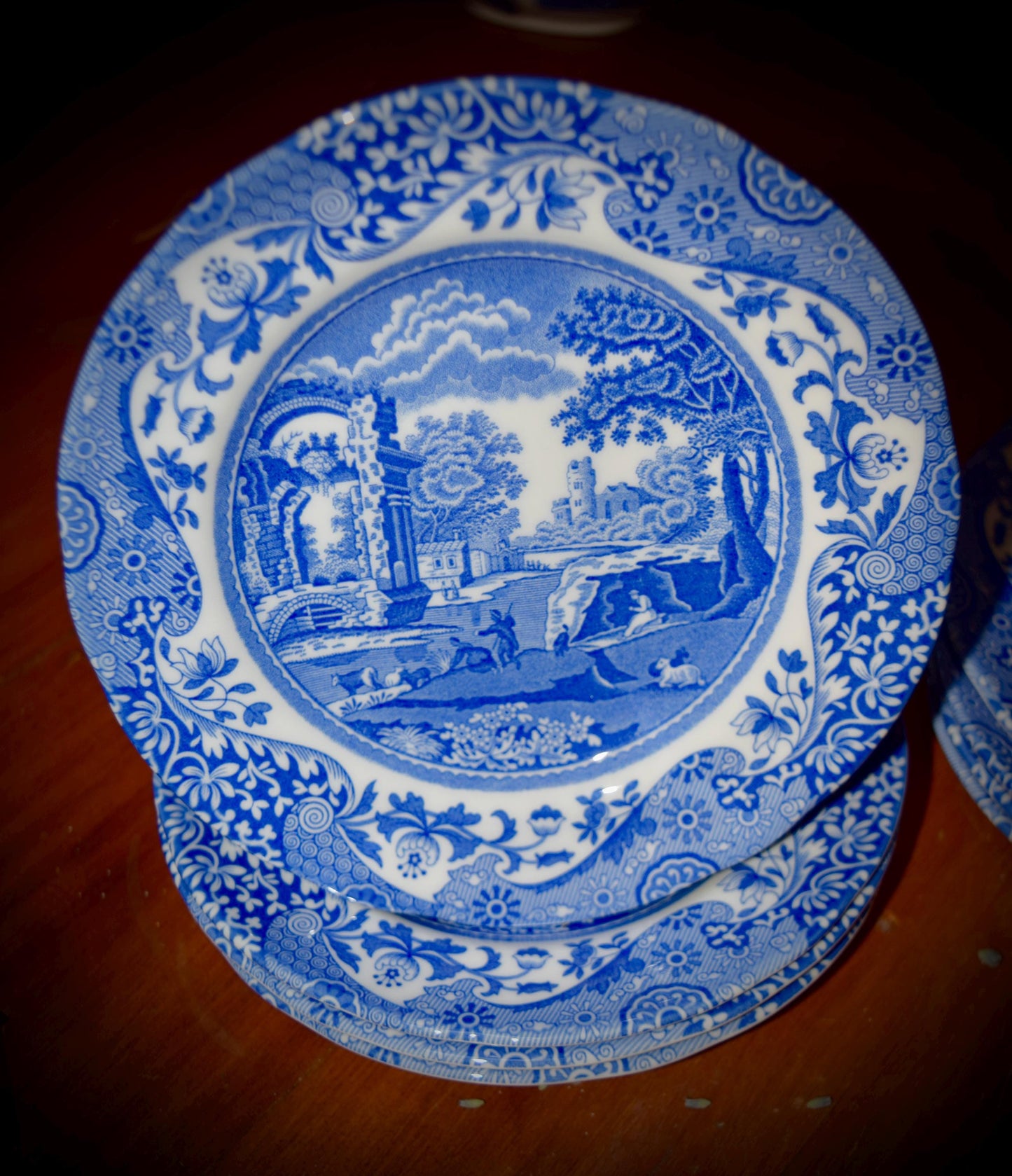 SPODE Italian Design Blue and White Set of 8 Cookie/Bread Plates.    Sku: C238