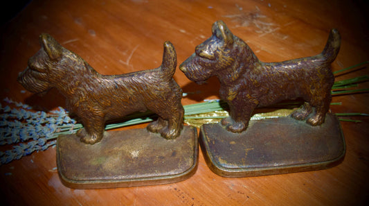 Vintage Bronzed Brass Scotty Dogs Book Ends                 Sku: C246