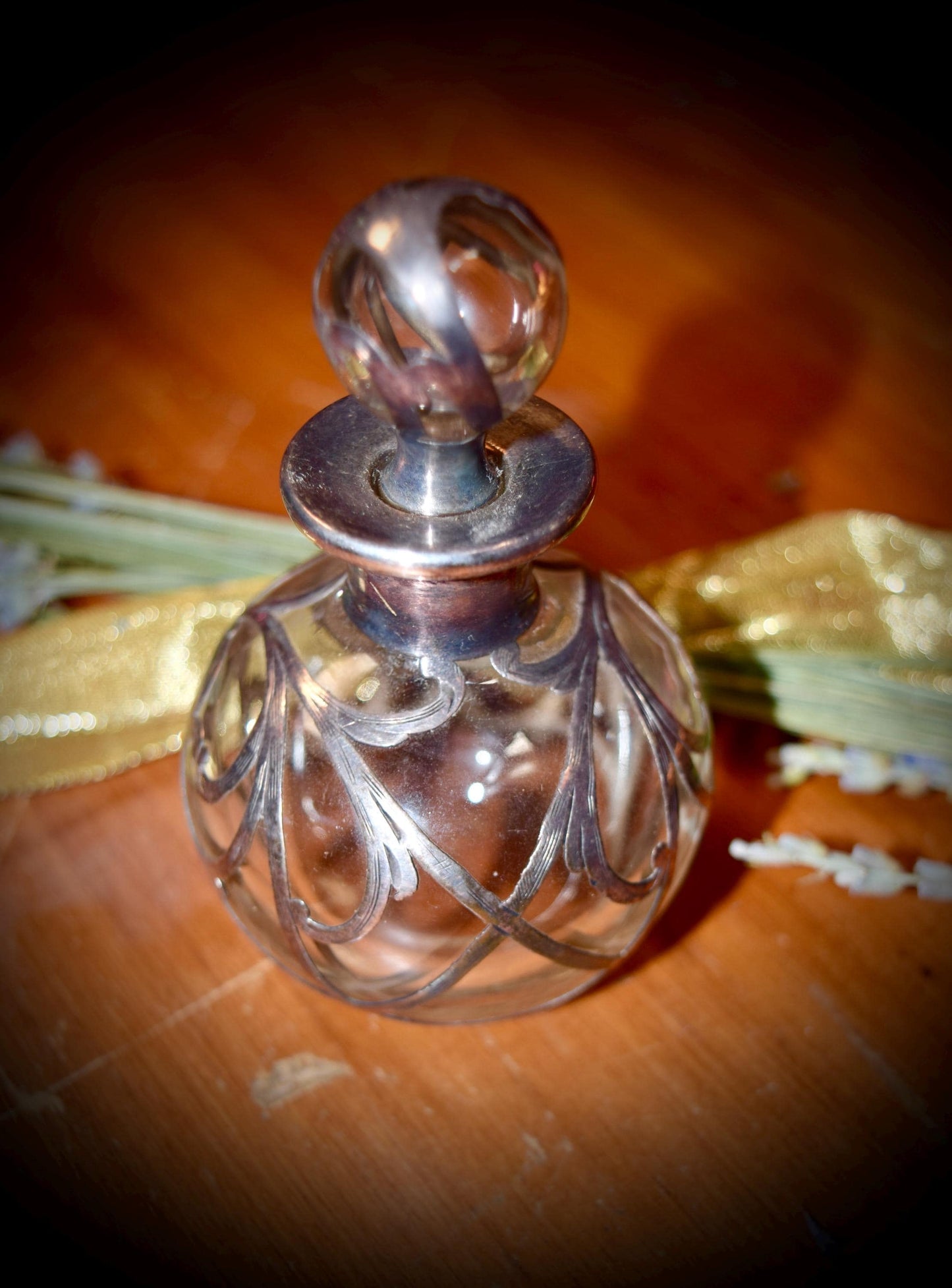 English Antique Crystal and Sterling Silver Perfume Bottle              Sku: C249