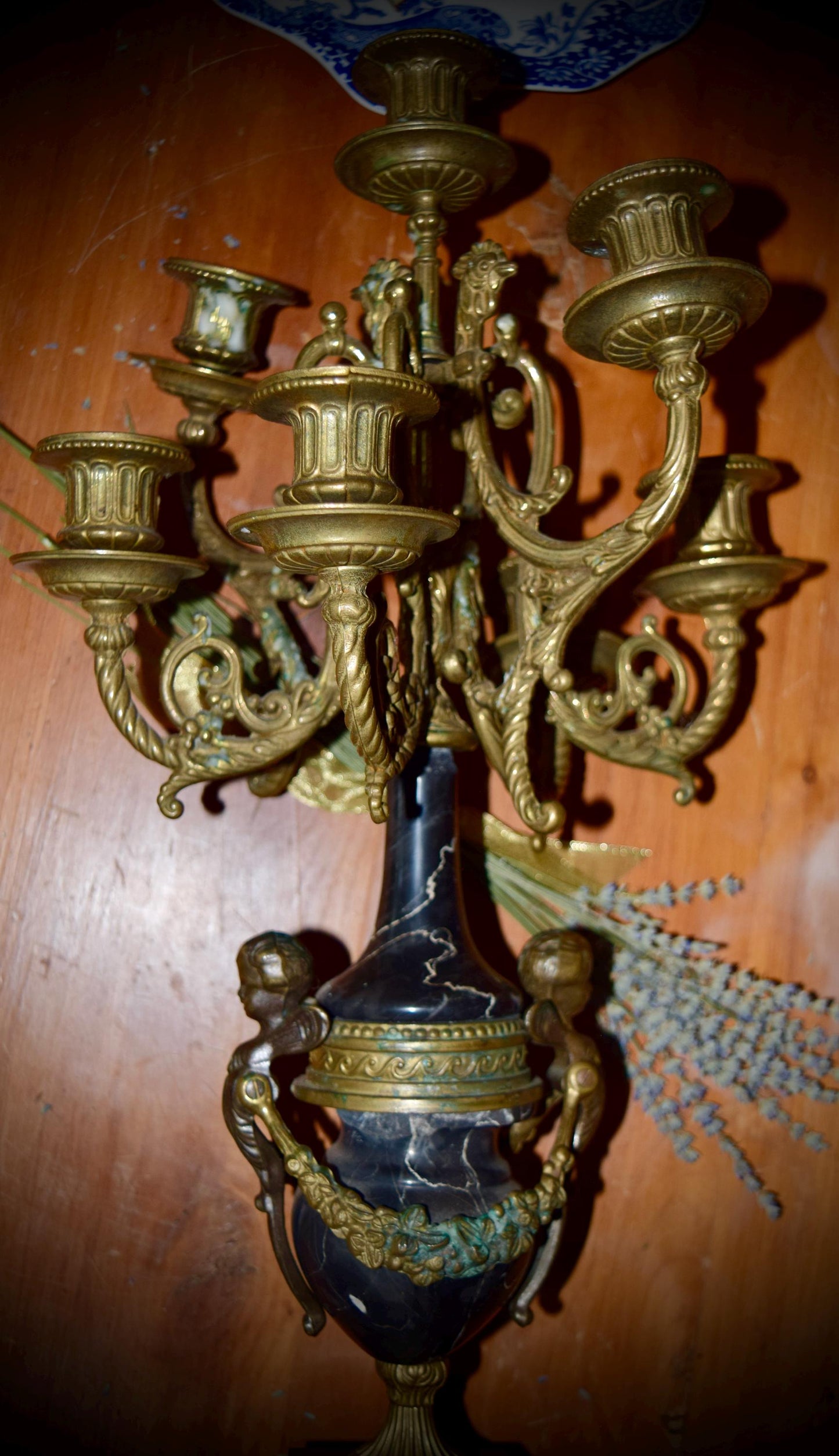 French Style Empire Gilt Bronze & Marble Candelabra 20th Century.    Sku: C299