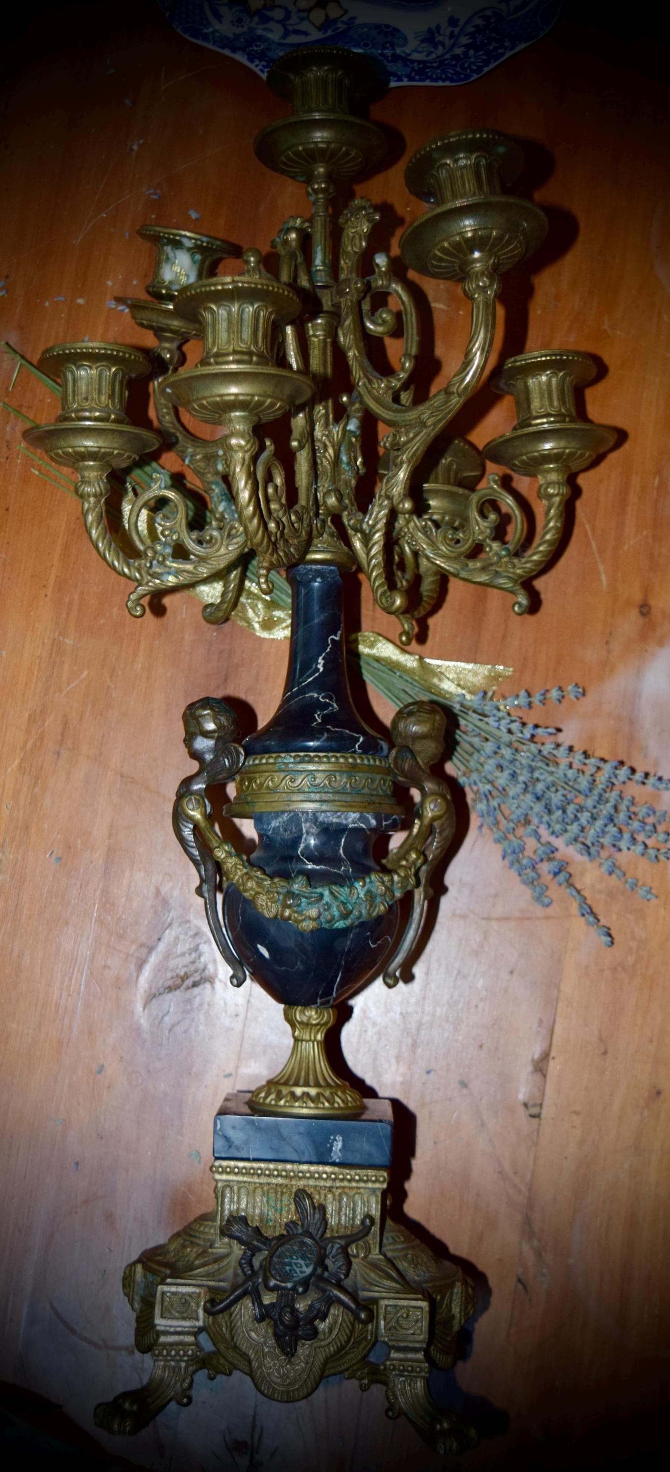 French Style Empire Gilt Bronze & Marble Candelabra 20th Century.    Sku: C299