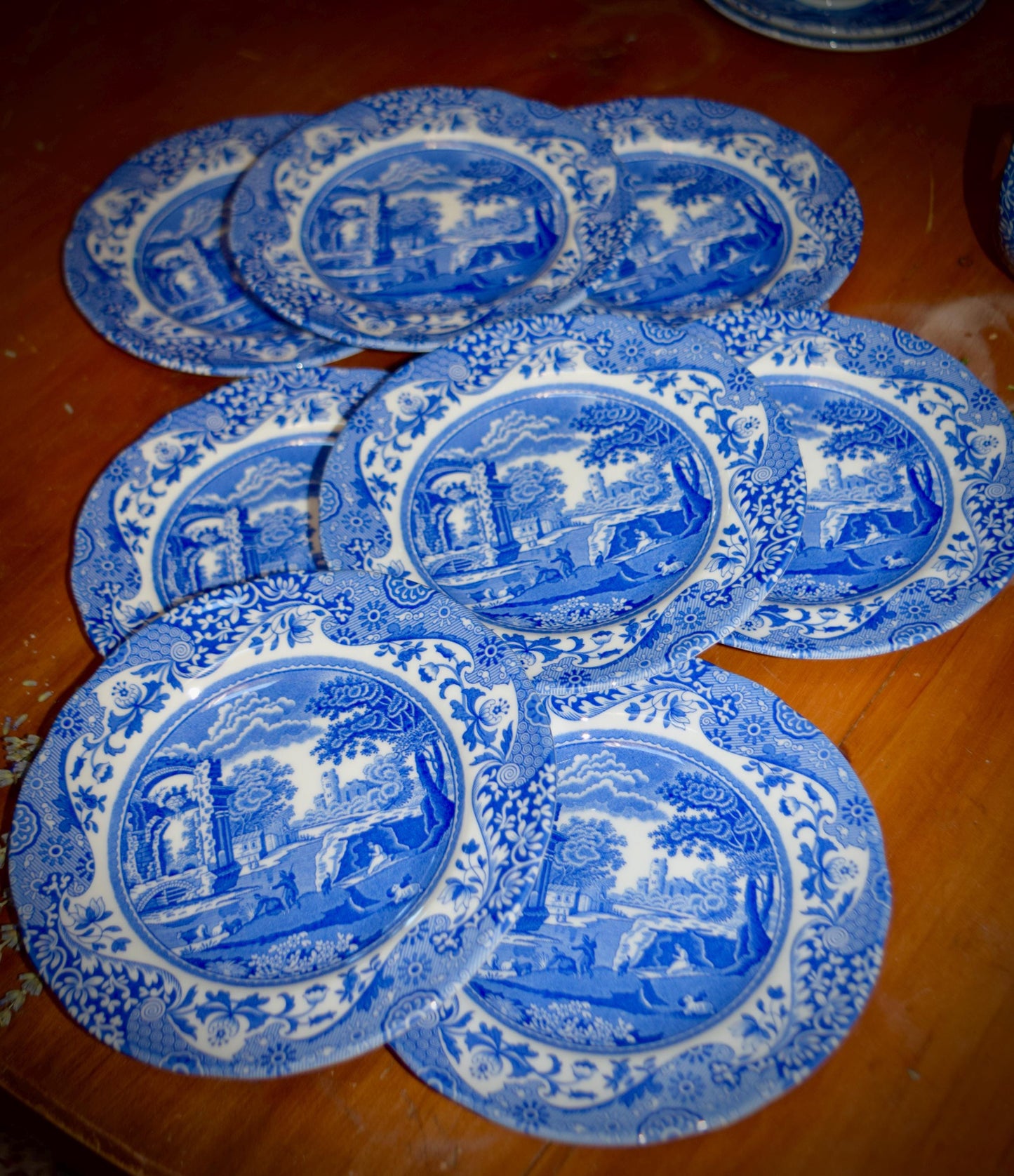 SPODE Italian Design Blue and White Set of 8 Cookie/Bread Plates.    Sku: C238