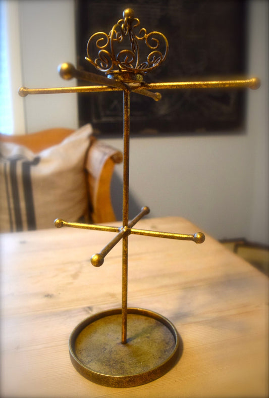 Vintage French Style Crown Top Metal Gold Painted Jewelry Display Stand