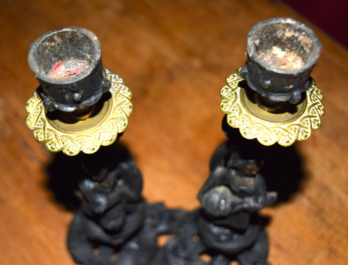 RARE PAIR of Antique French Candlesticks 19th C, motif - fishermens