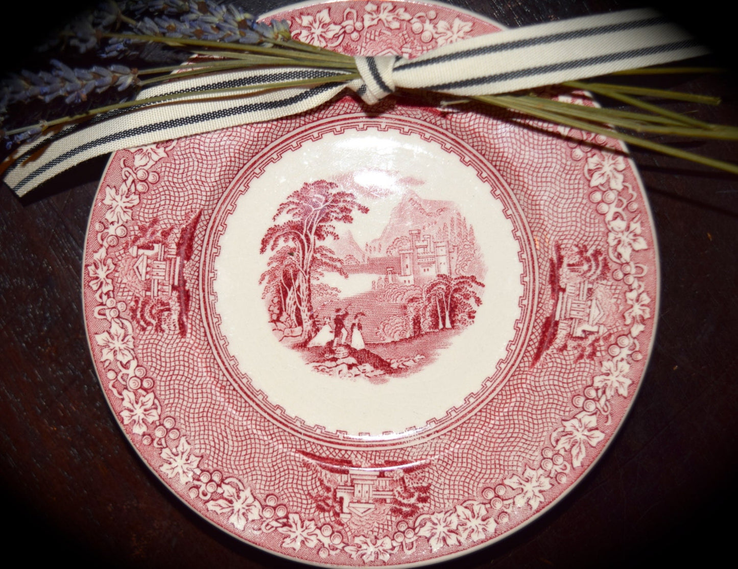 Set of 5 Jenny Lind Royal Staffordshire of England Vintage Butter / Tea Plates Red TransferWare